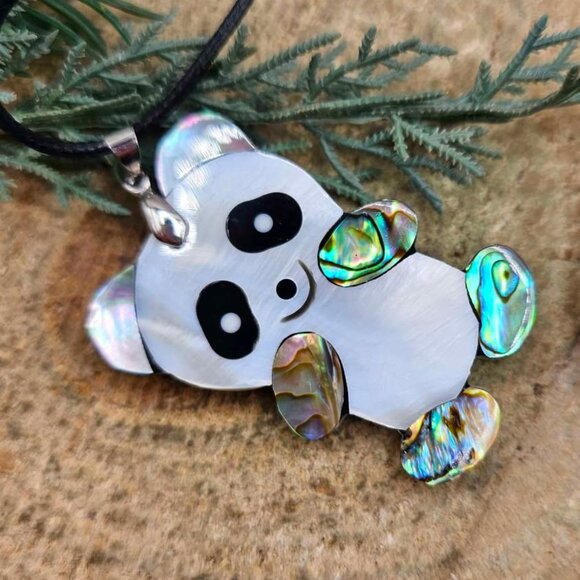 Adorable Nature Abalone Shell Cute Panda Pendant Necklace - Picture 6 of 10